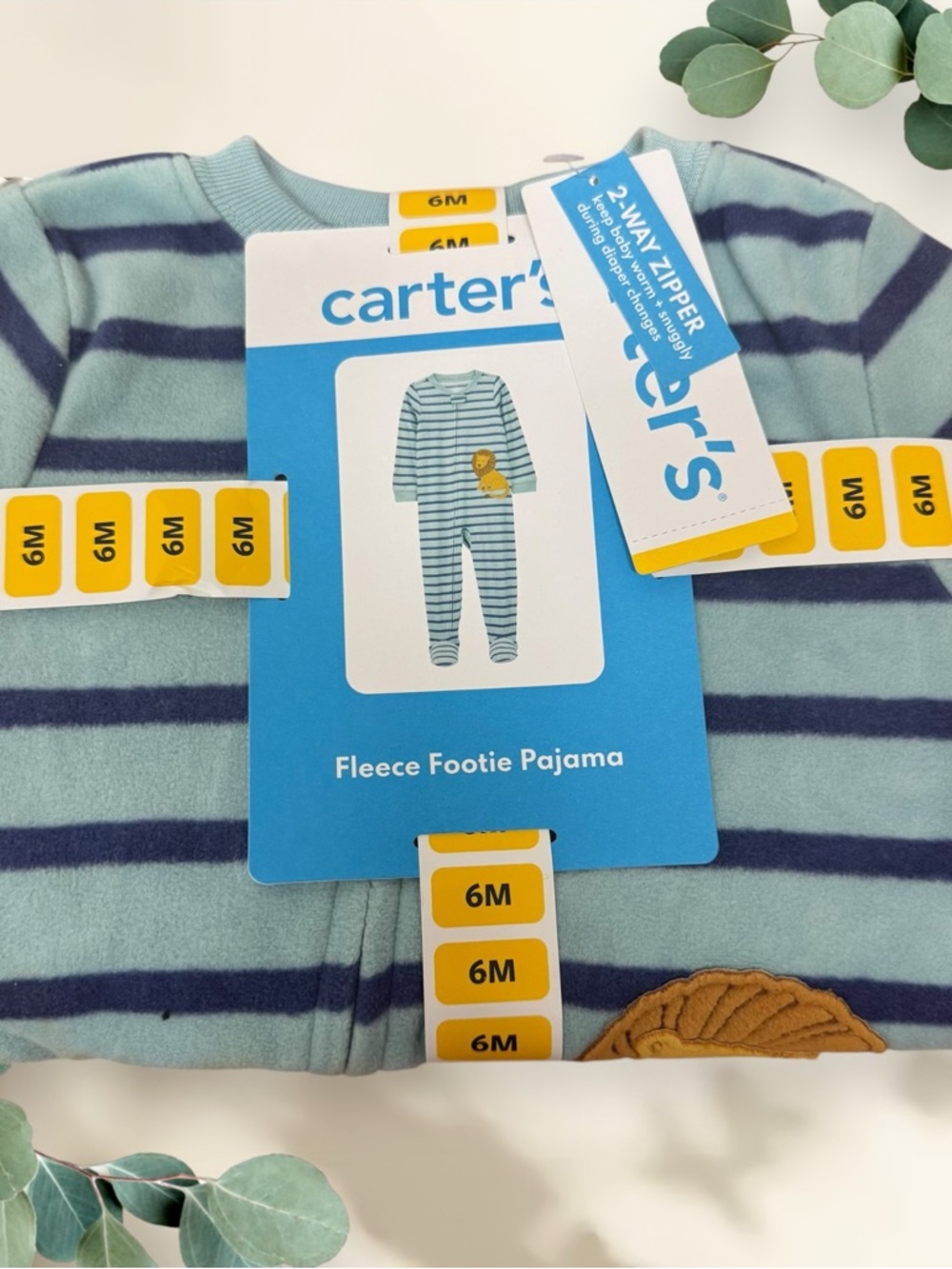 Carter's Blue and Navy Striped Fleece Footie size‎ 6 months new